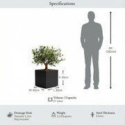 30cm Zinc Galvanised Matte Black Square Planter